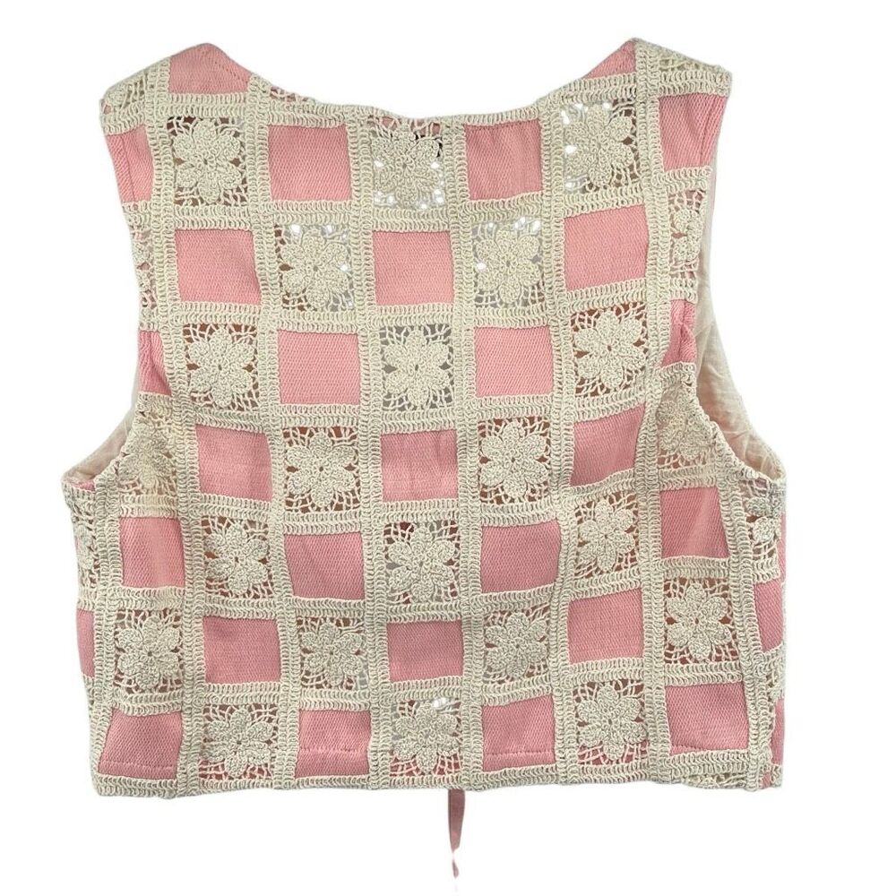 Emory Park Crochet Lace Tie Front Vest Small Pink Boho Festival Cottagecore - Picture 4 of 12